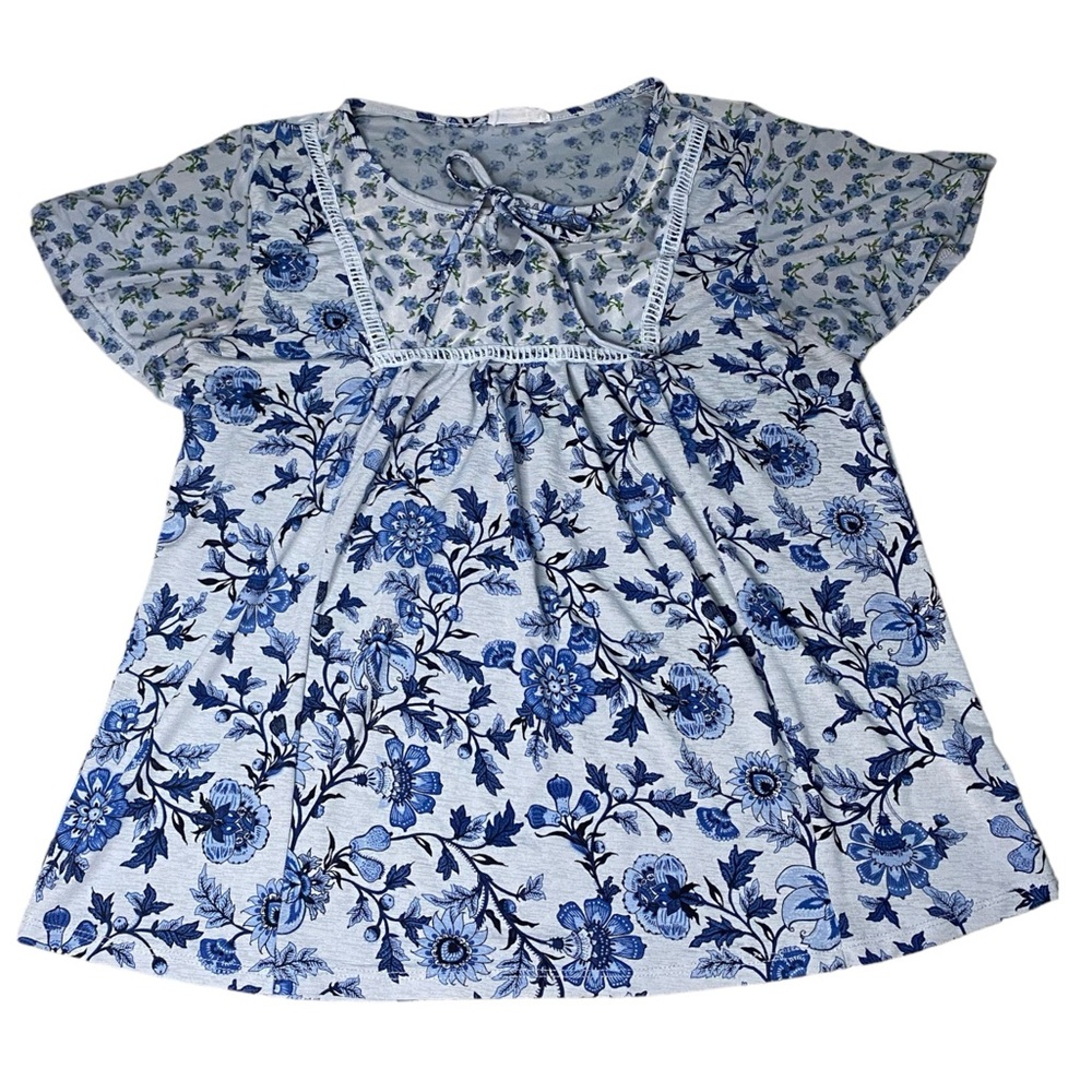 Exclusive One Floral Womens Blouse Short Sleeve Size Medium Shirt
